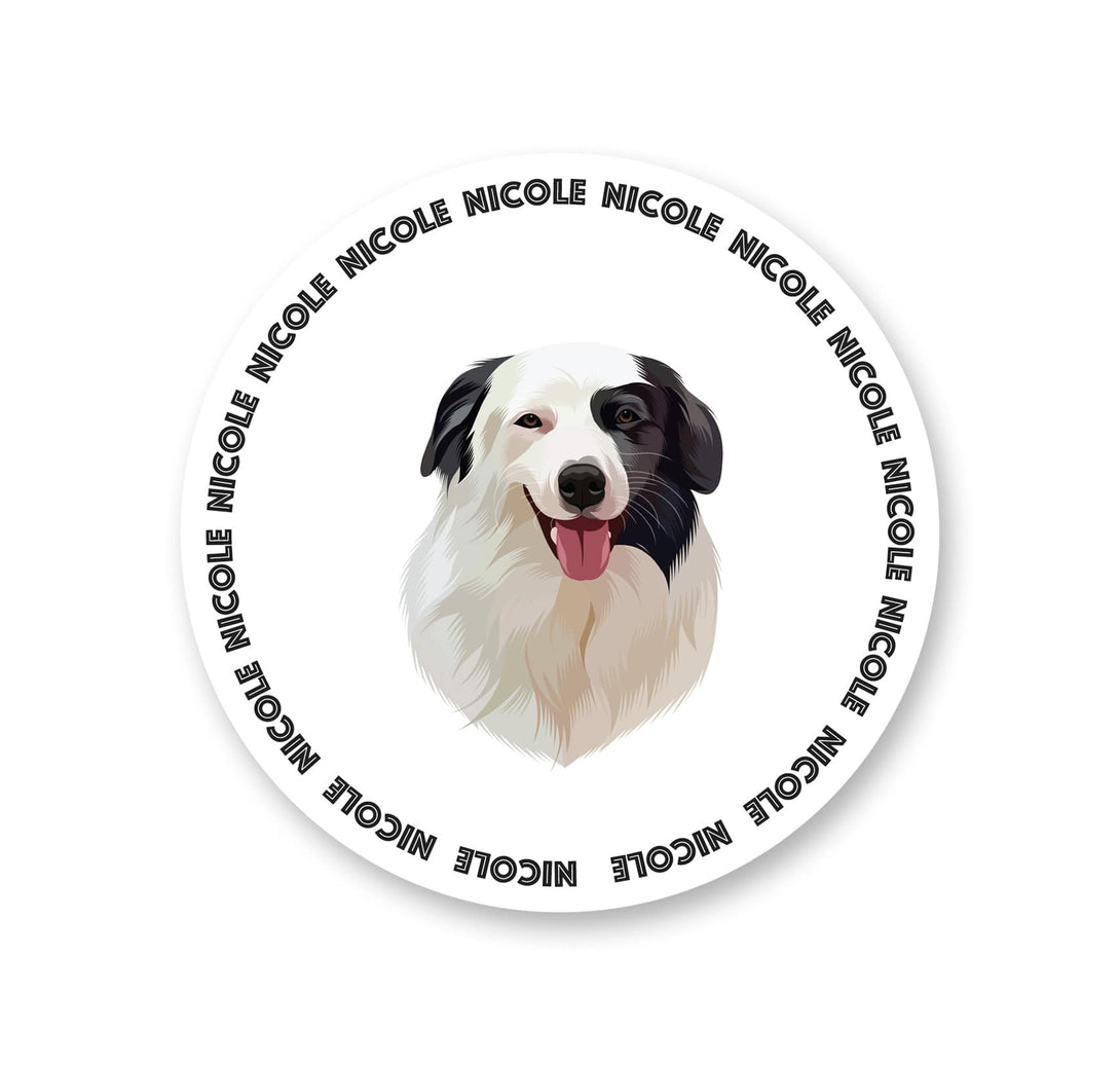 Custom black pet rug with personalized cartoon portrait and circular name. Unique gift for any animal lovers.