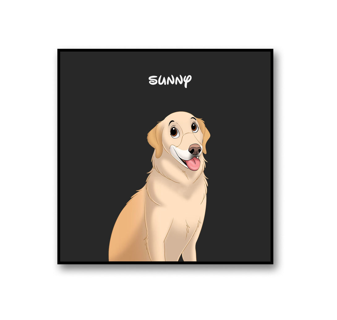 personalized custom black square rug featuring cartoon portrait of pet, perfect for pet lovers

