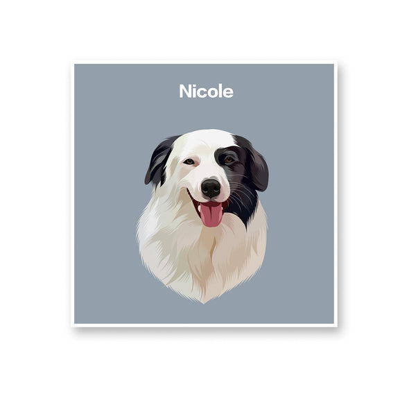 Custom blue square pet rug featuring your pet portraits, personalized home decor for pet lovers. 