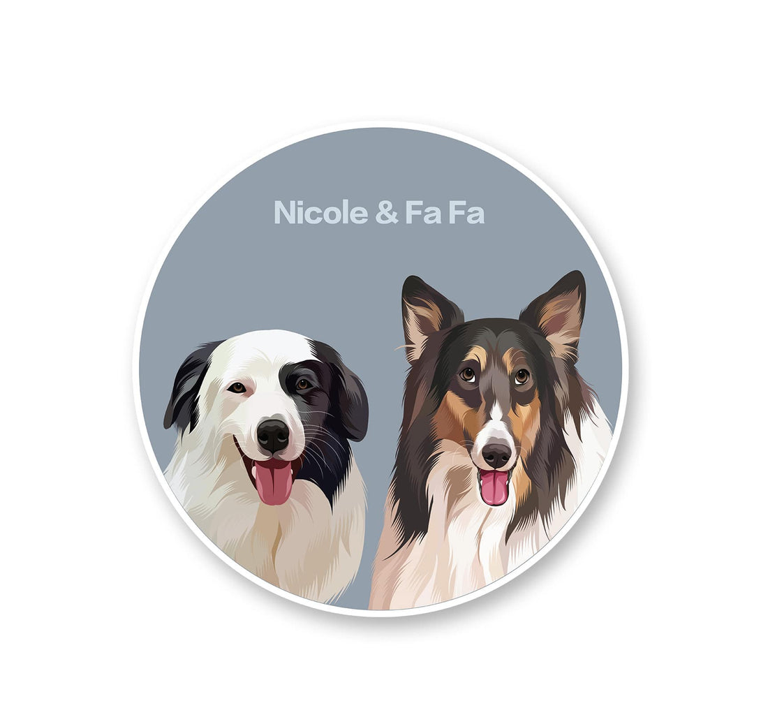 personalized custom blue rug featuring portrait of two pets, perfect for pet lovers