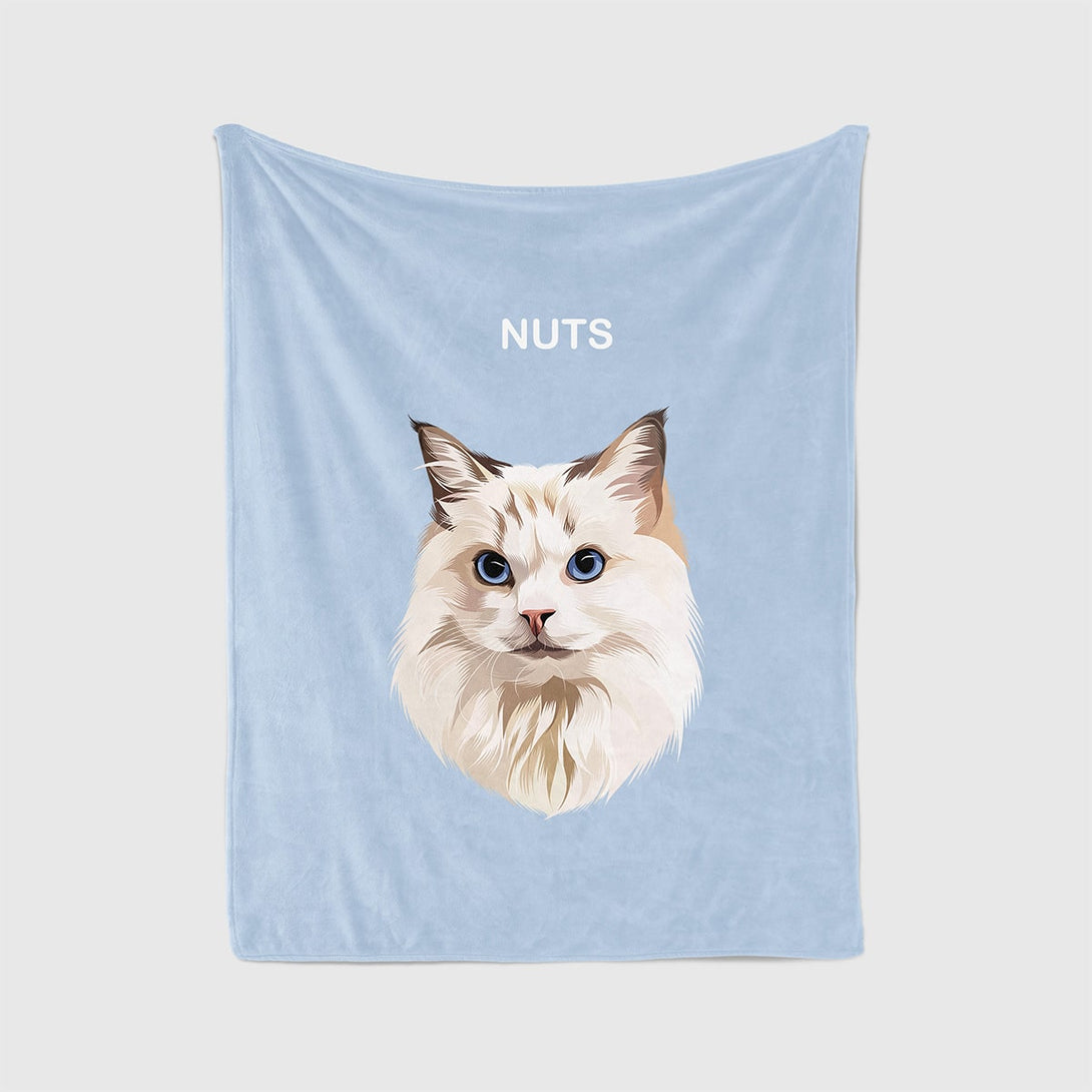 personalized custom blue blanket featuring portrait of pet, perfect for pet lovers. 
