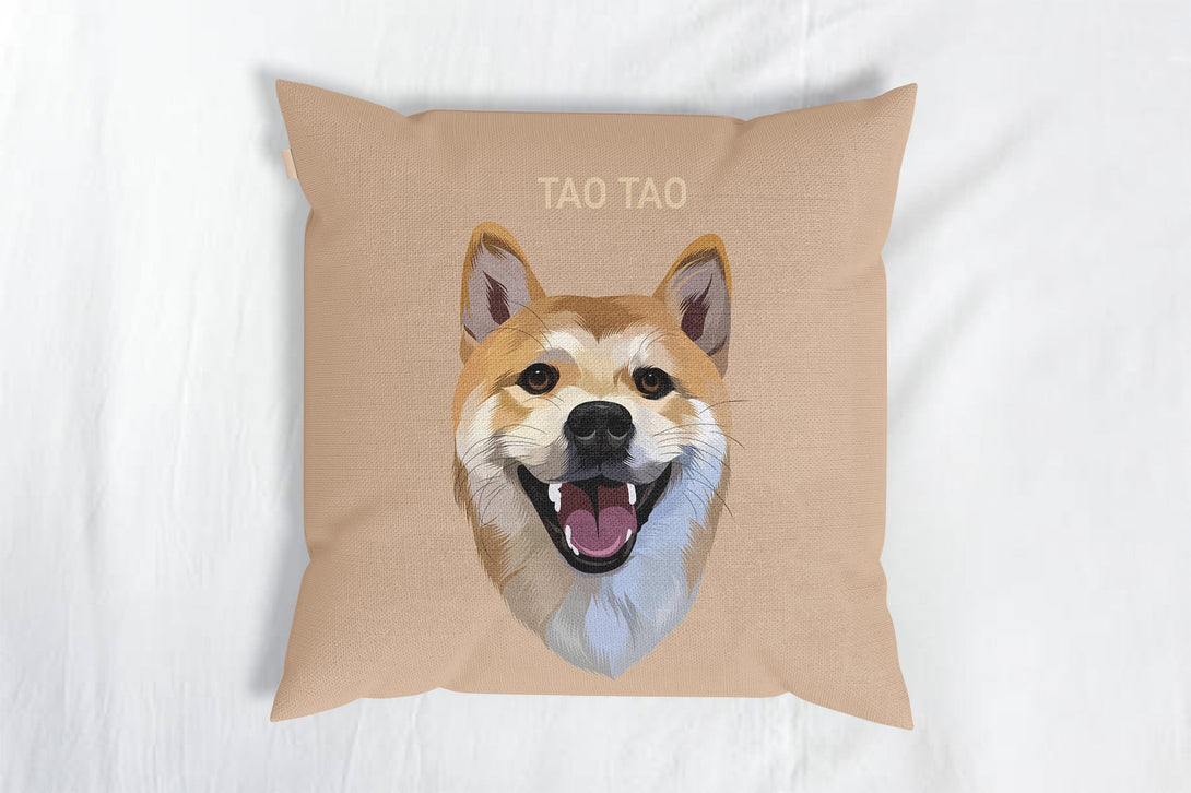 personalized custom brown throw pillow featuring portrait of pet, perfect for pet lovers