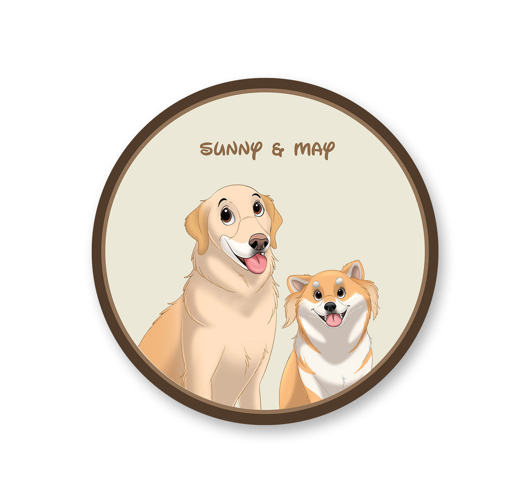 personalized custom blue rug featuring cartoon portrait of two pets, perfect for pet lovers