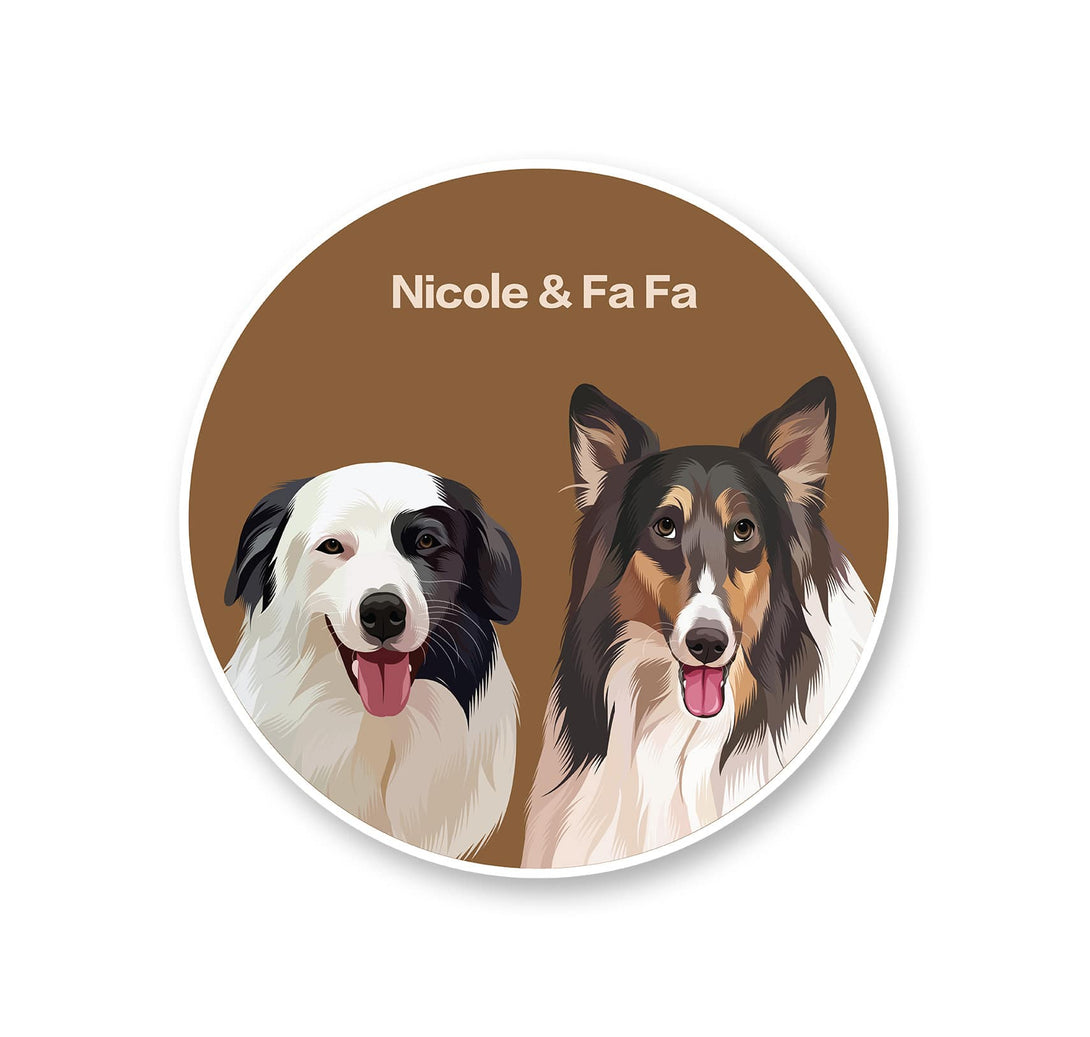 personalized custom brown rug featuring portrait of two pets, perfect for pet lovers