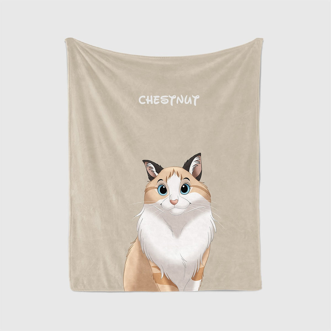 personalized custom brown blanket featuring cartoon portrait of pet, perfect for pet lovers