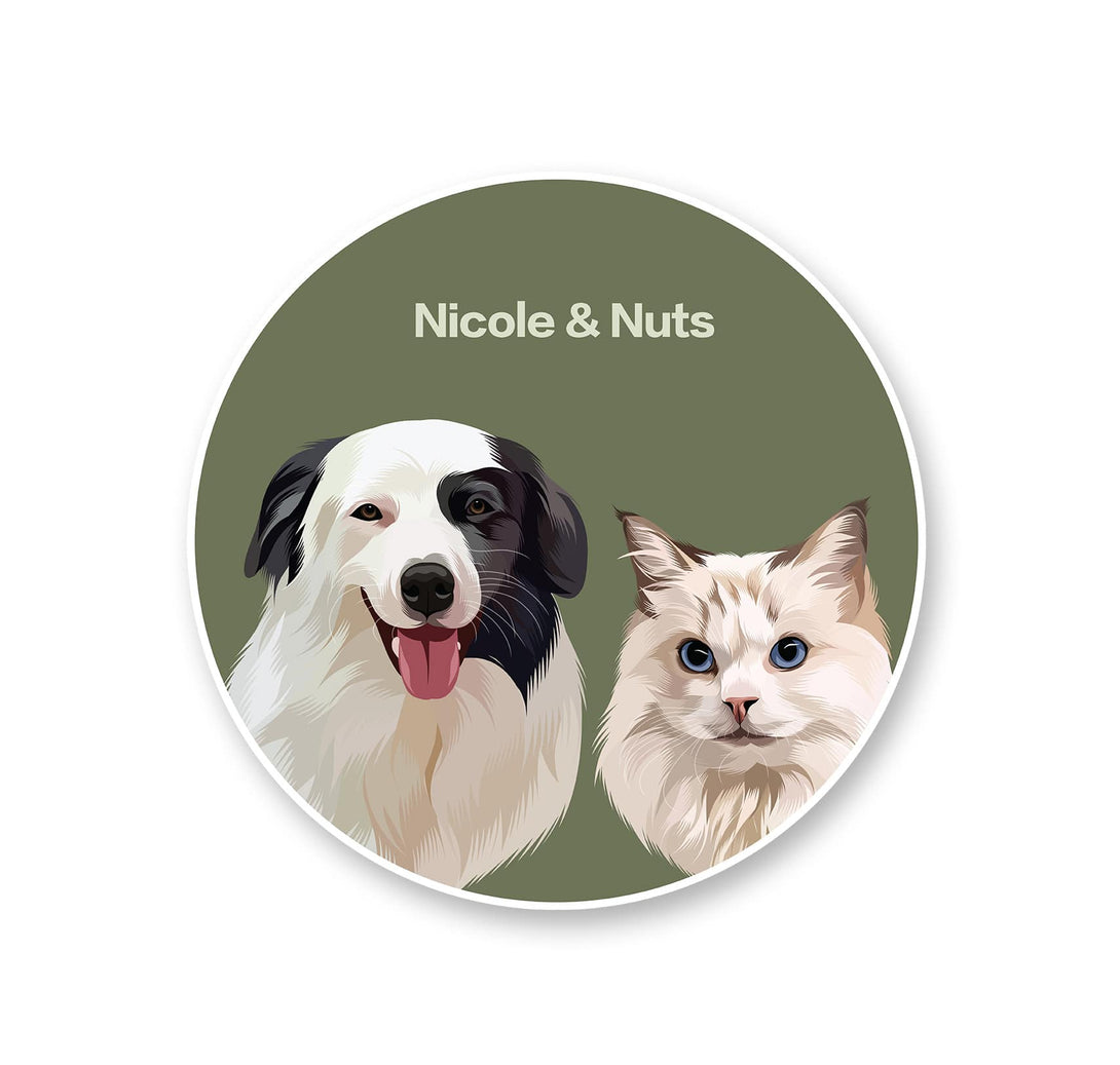 personalized custom green rug featuring portrait of two pets, perfect for pet lovers