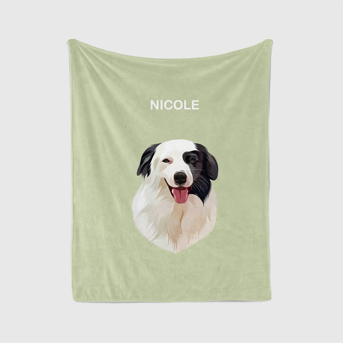 personalized custom green blanket featuring portrait of pet, perfect for pet lovers. 