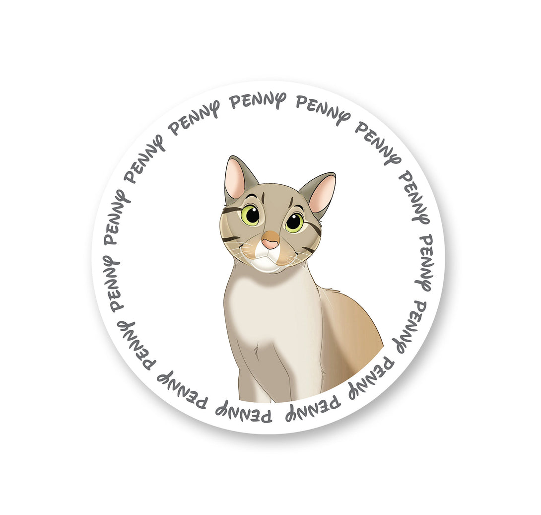 personalized custom grey circular name rug featuring cartoon portrait of pet, perfect for pet lovers
