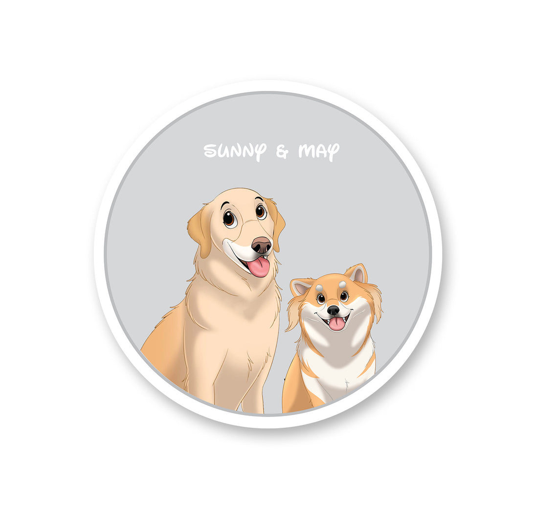 personalized custom grey rug featuring cartoon portrait of two pets, perfect for pet lovers