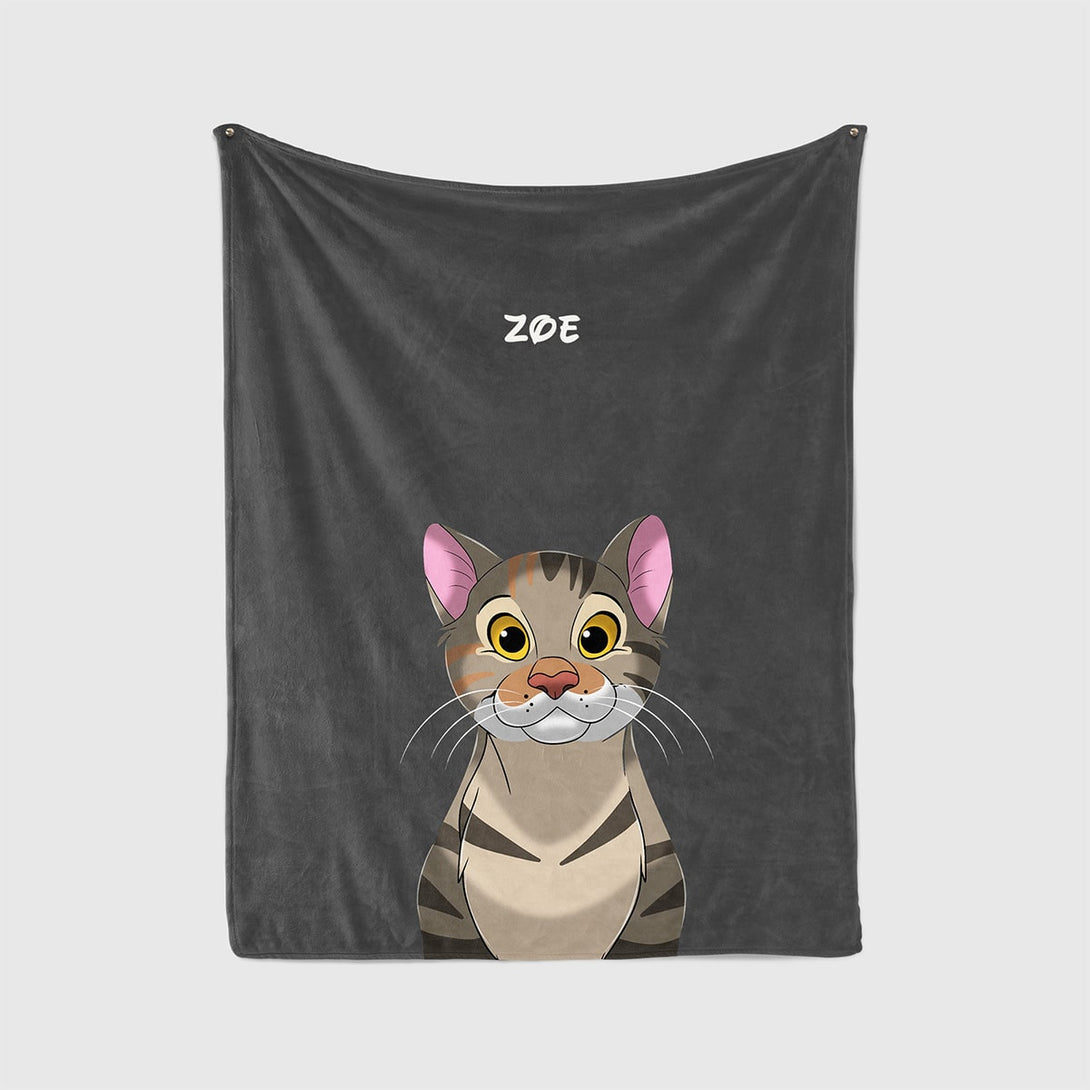 personalized custom grey blanket featuring cartoon portrait of pet, perfect for pet lovers