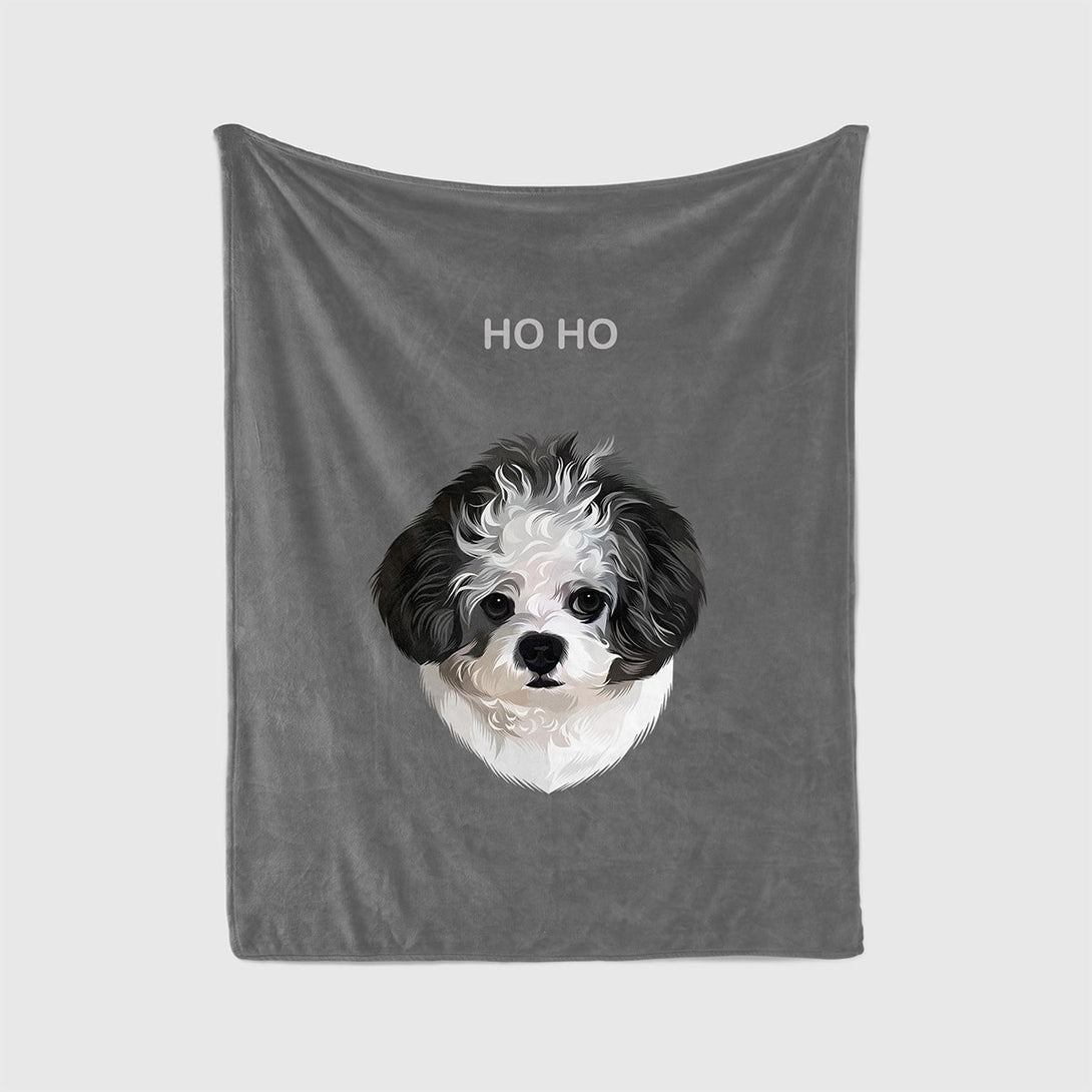 personalized custom grey blanket featuring portrait of pet, perfect for pet lovers. 