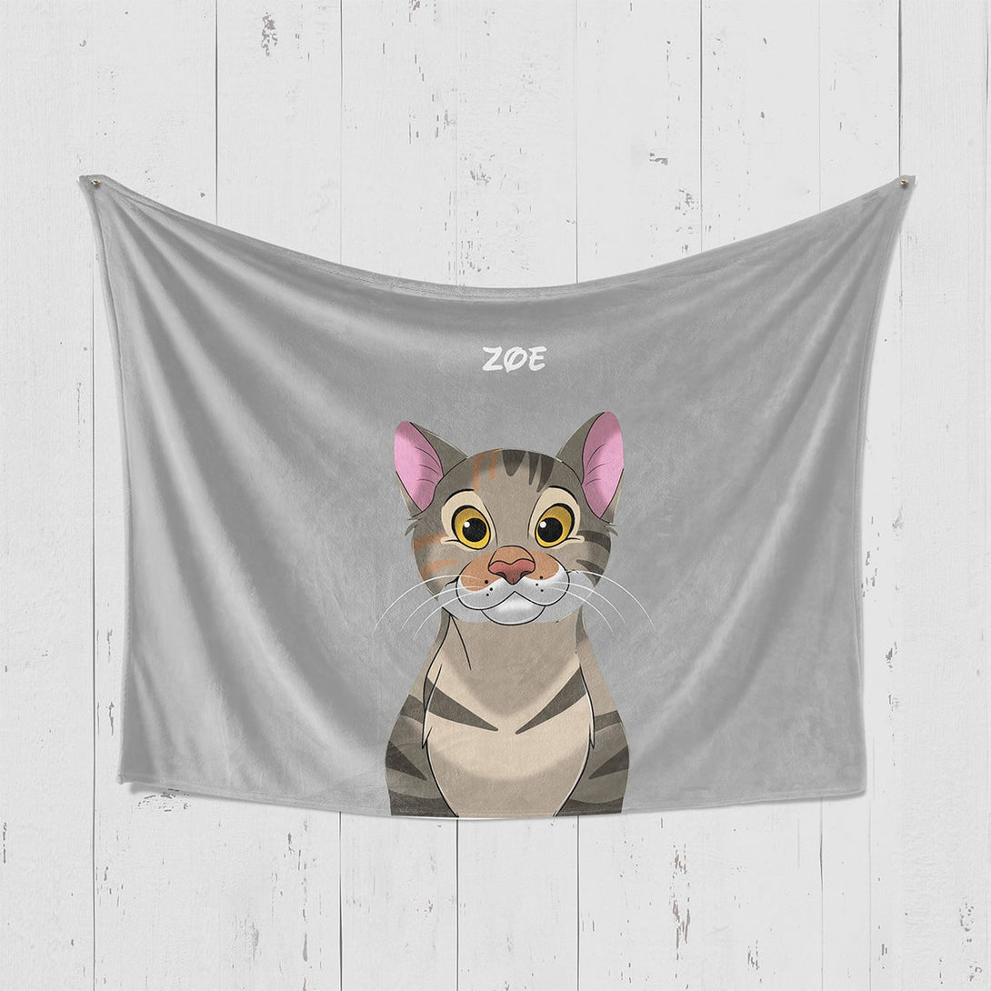 Custom lightgrey horizontal blanket featuring cartoon portrait of pet, perfect for pet lovers