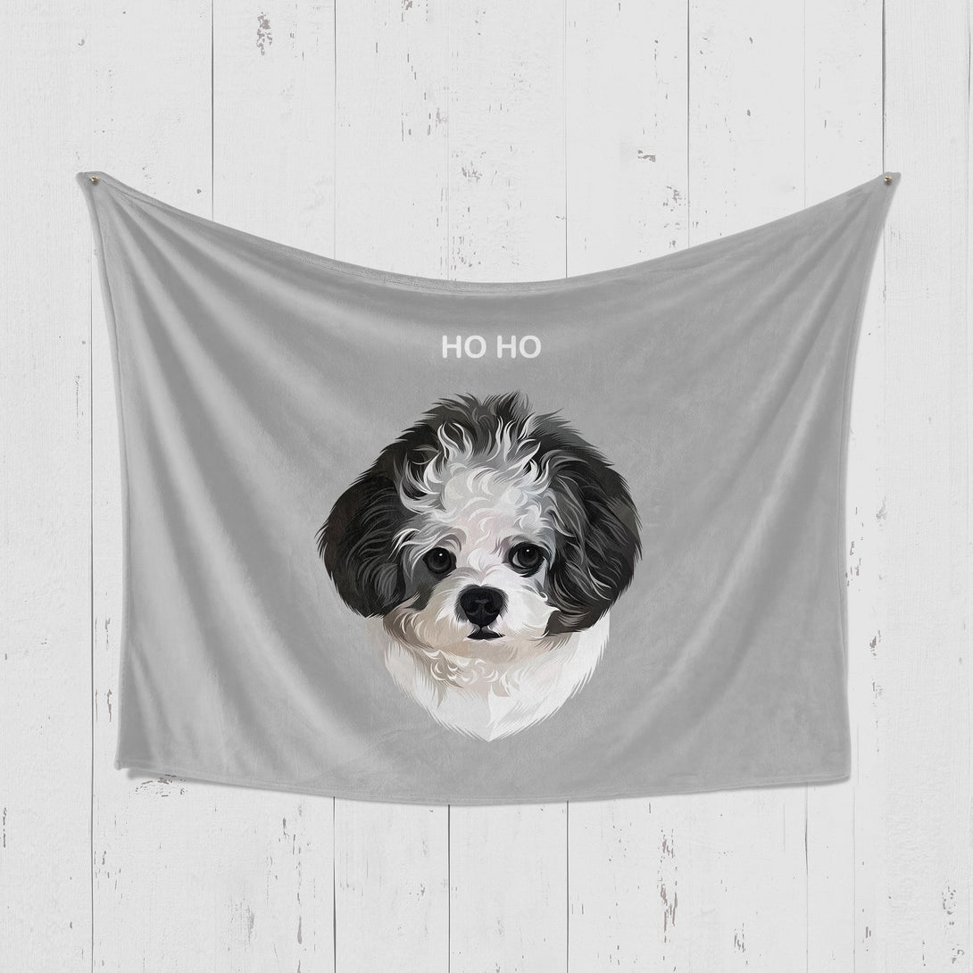 Custom lightgrey horizontal blanket featuring portrait of pet, perfect for pet lovers