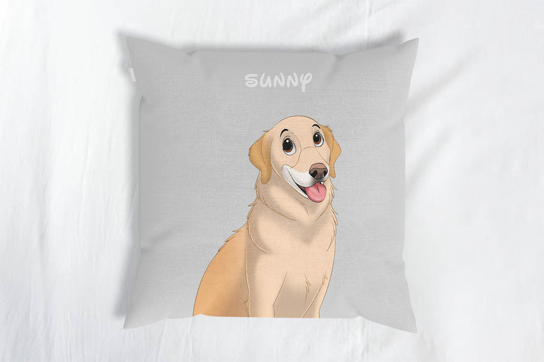 personalized custom lightgrey throw pillow featuring cartoon portrait of pet, perfect for pet lovers