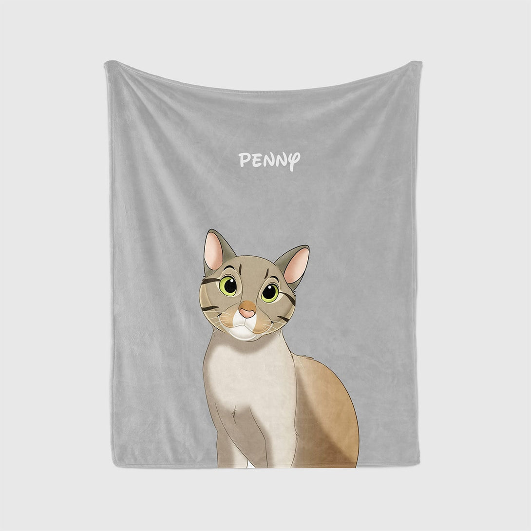 personalized custom lightgrey blanket featuring cartoon portrait of pet, perfect for pet lovers