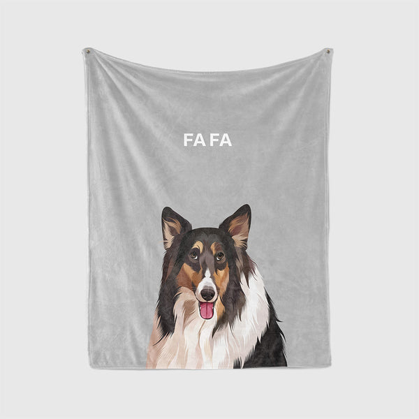 personalized custom lightgrey blanket featuring portrait of pet, perfect for pet lovers. 