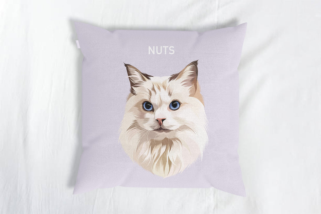 personalized custom purple throw pillow featuring portrait of pet, perfect for pet lovers