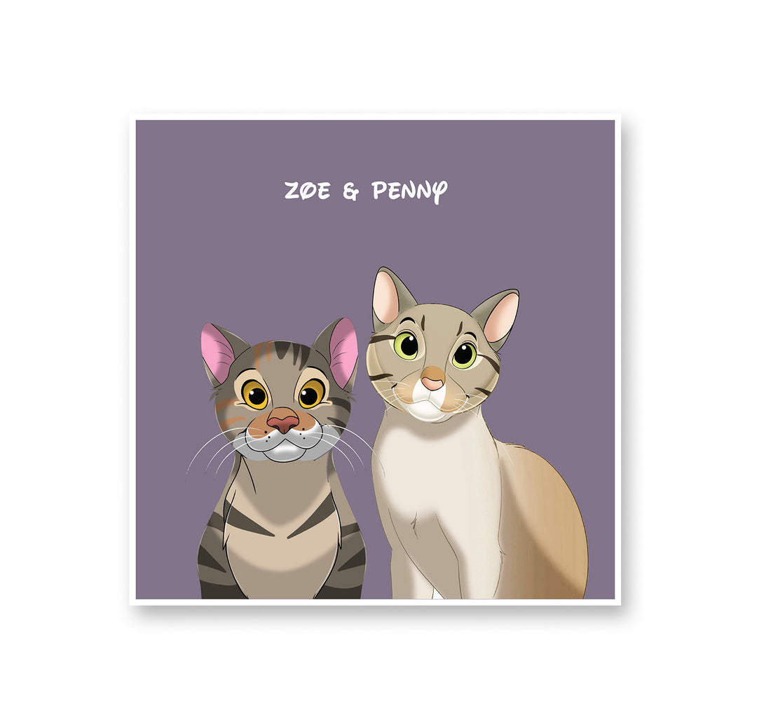 personalized custom green rug featuring cartoon portrait of two pets, perfect for pet lovers
