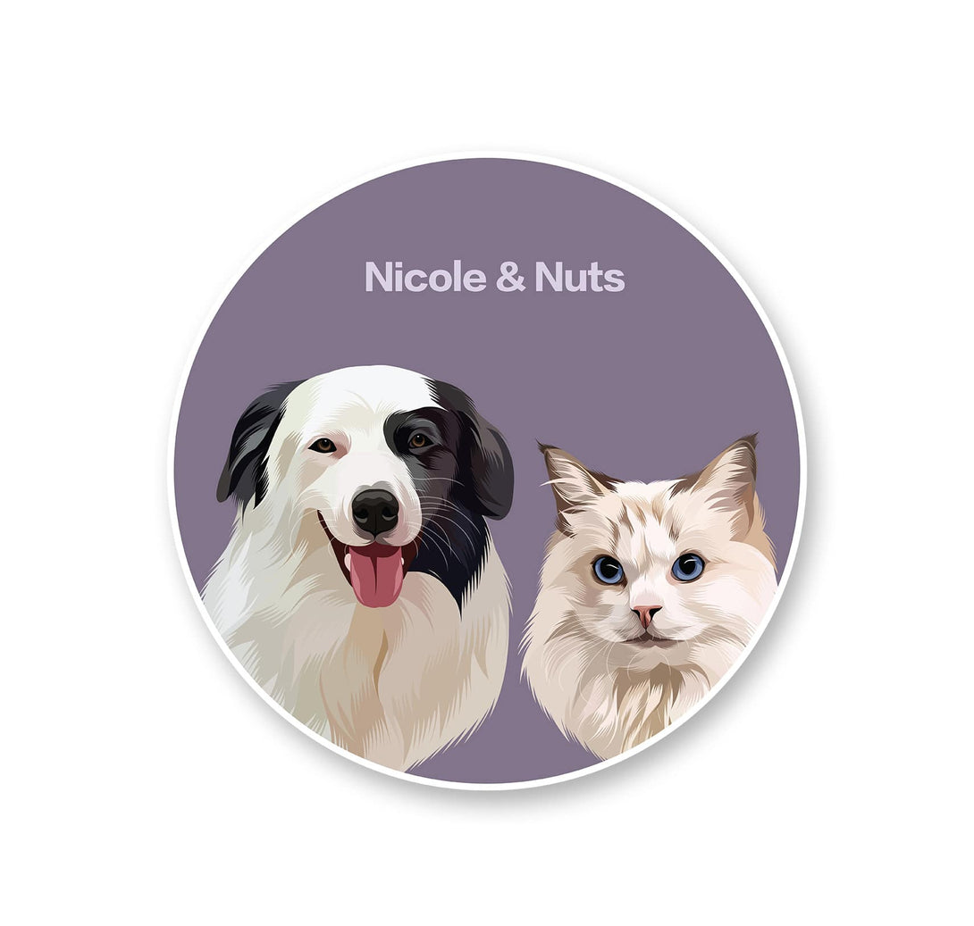 personalized custom purple rug featuring portrait of two pets, perfect for pet lovers