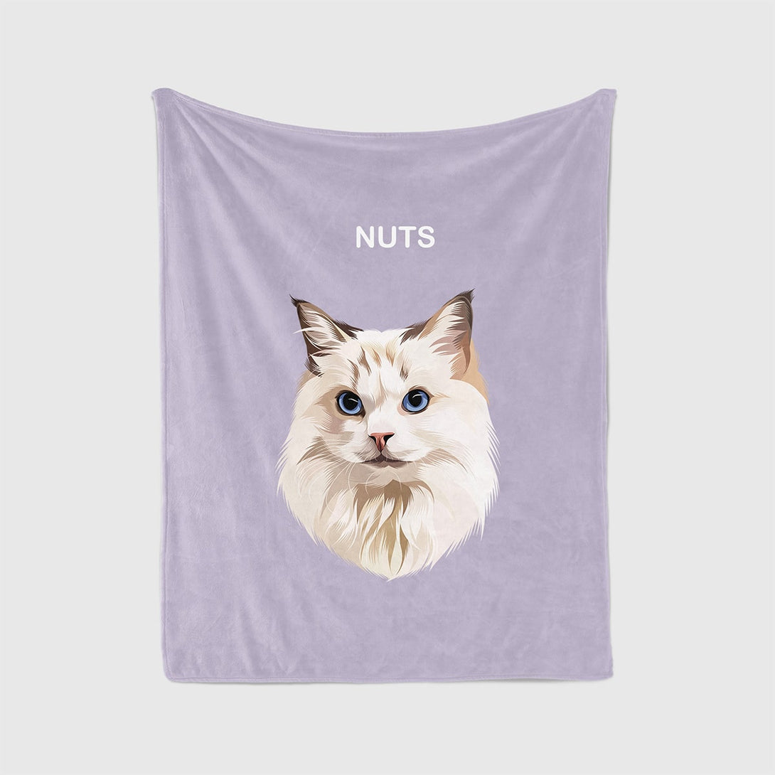 personalized custom purple blanket featuring portrait of pet, perfect for pet lovers. 