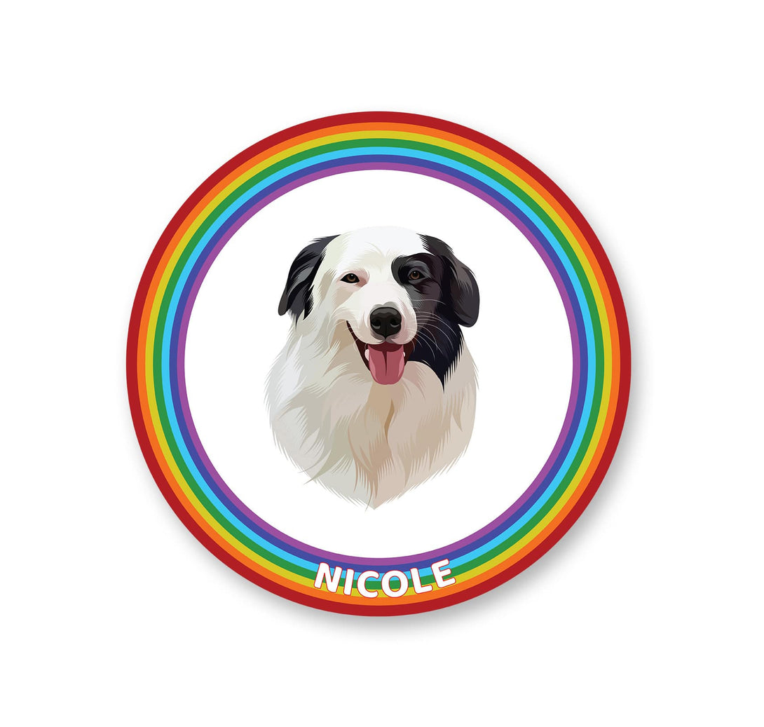 personalized custom rainbow rug featuring portrait of pet, perfect for pet lovers
