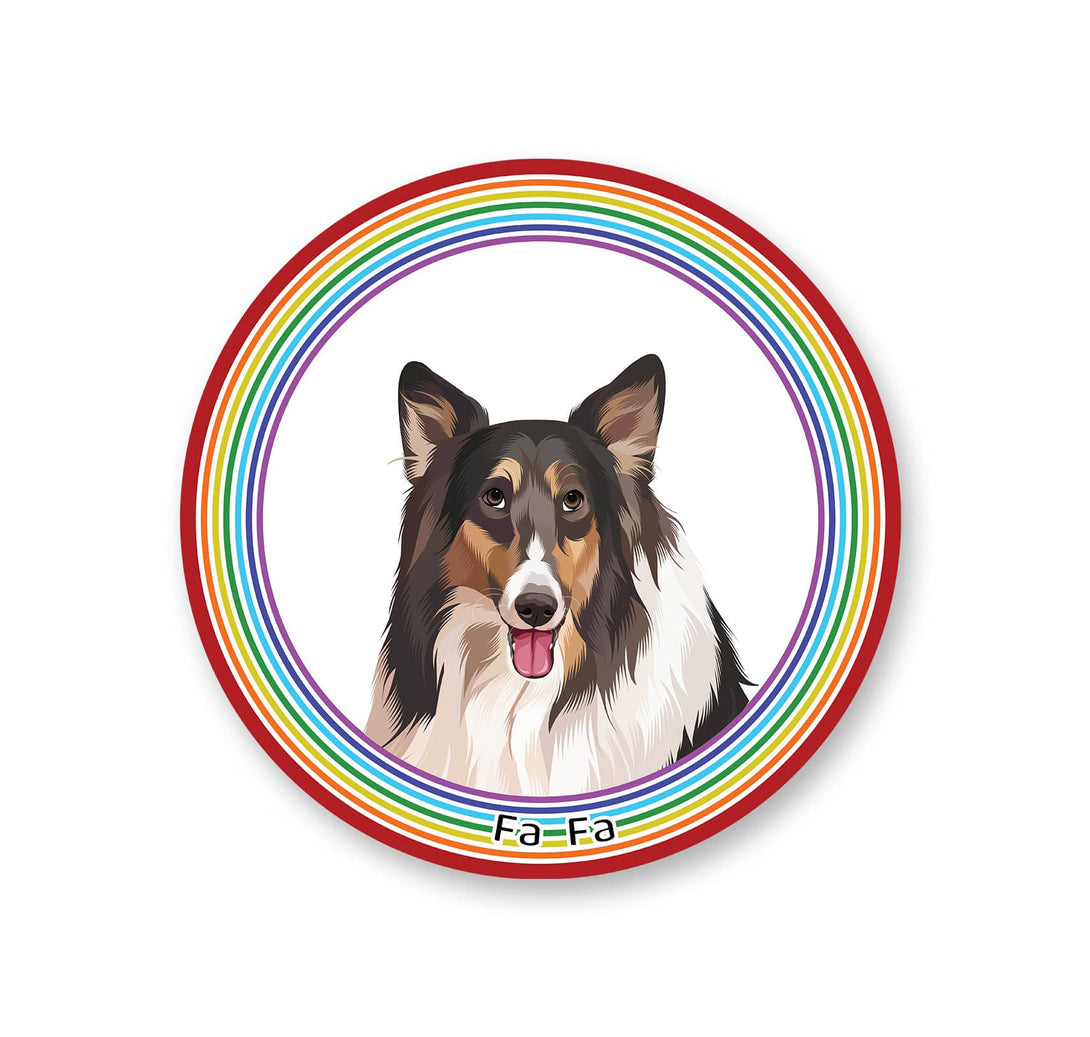 personalized custom rainbow stripes rug featuring portrait of pet, perfect for pet lovers