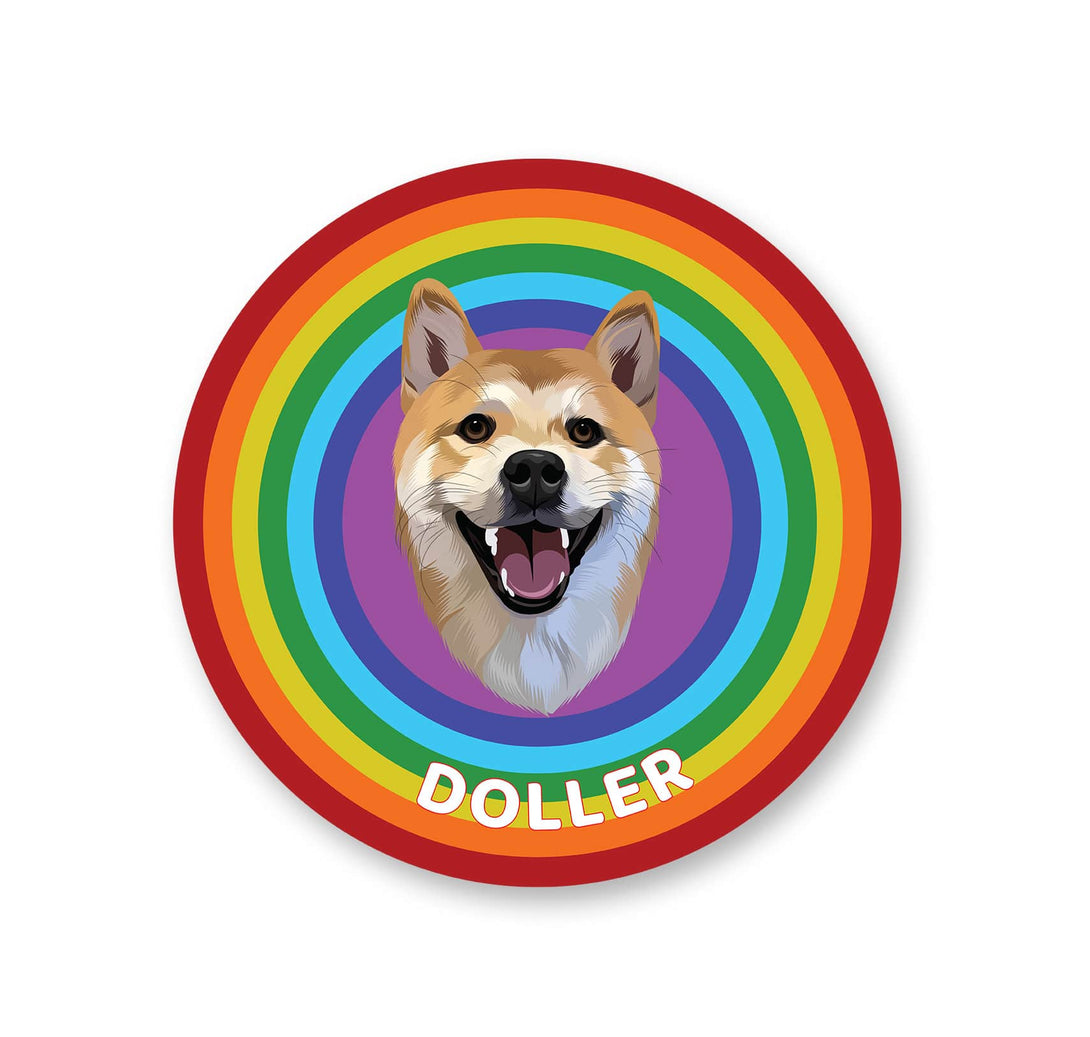 personalized custom rainbow background rug featuring portrait of pet, perfect for pet lovers