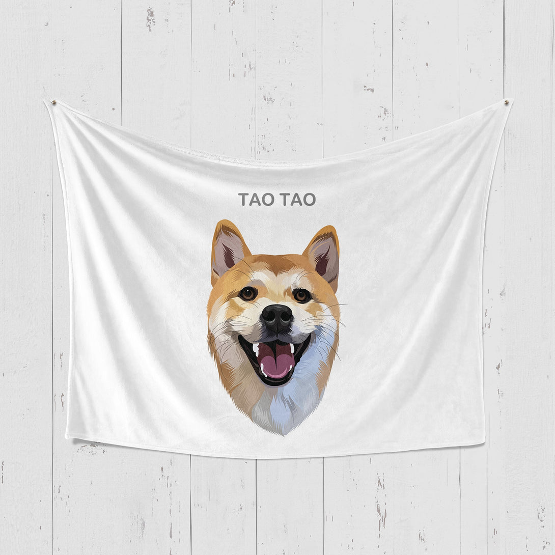 Custom white horizontal blanket featuring portrait of pet, perfect for pet lovers
