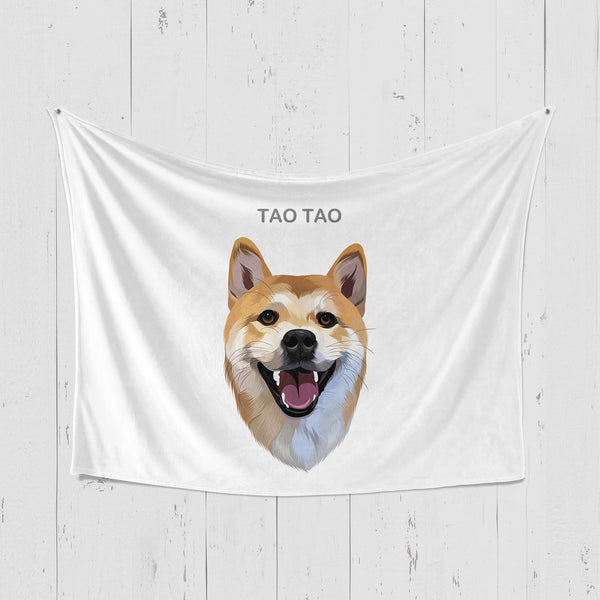 Custom white horizontal blanket featuring portrait of pet, perfect for pet lovers