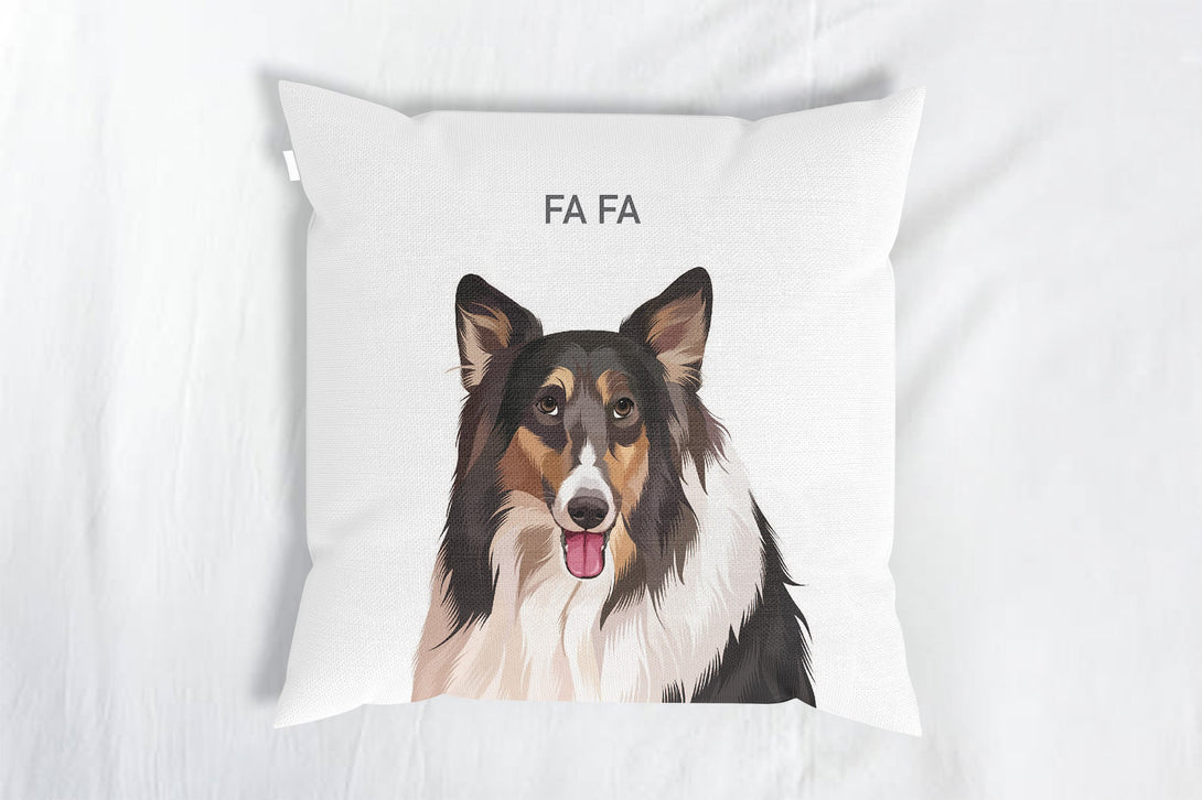 personalized custom white throw pillow featuring portrait of pet, perfect for pet lovers