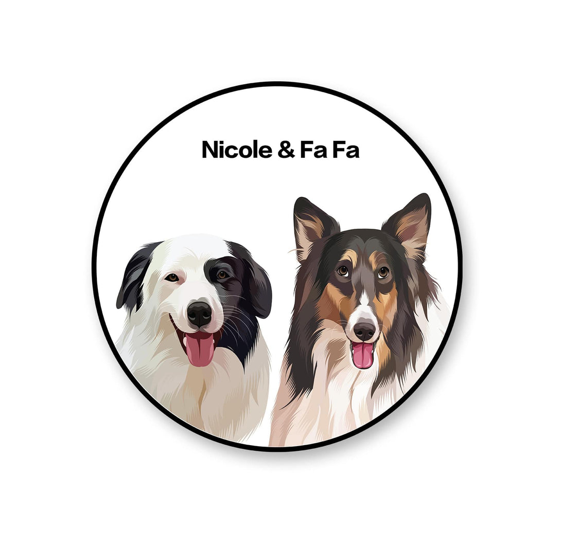 personalized custom white rug featuring portrait of two pets, perfect for pet lovers