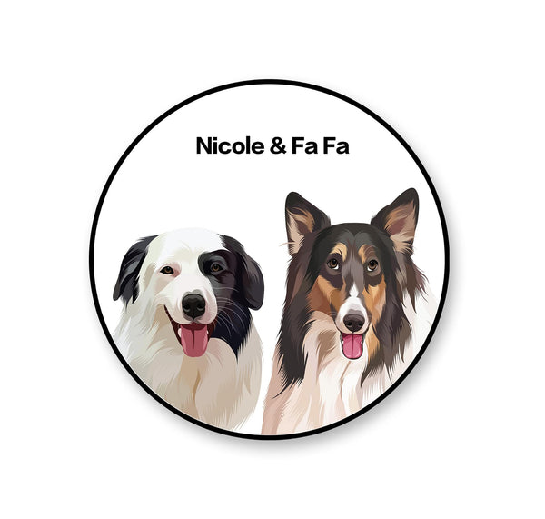 personalized custom white rug featuring portrait of two pets, perfect for pet lovers