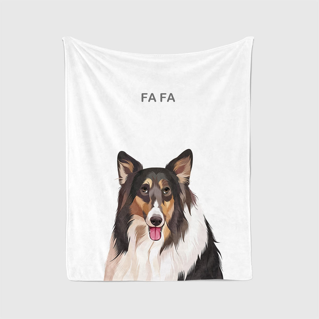 personalized custom white blanket featuring portrait of pet, perfect for pet lovers. 