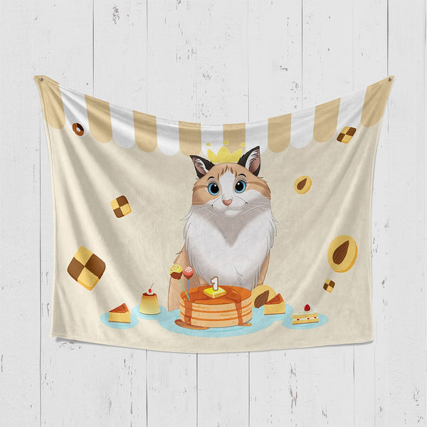 Custom yellow birthday blanket featuring cartoon style portrait of pet, perfect for pet lovers
