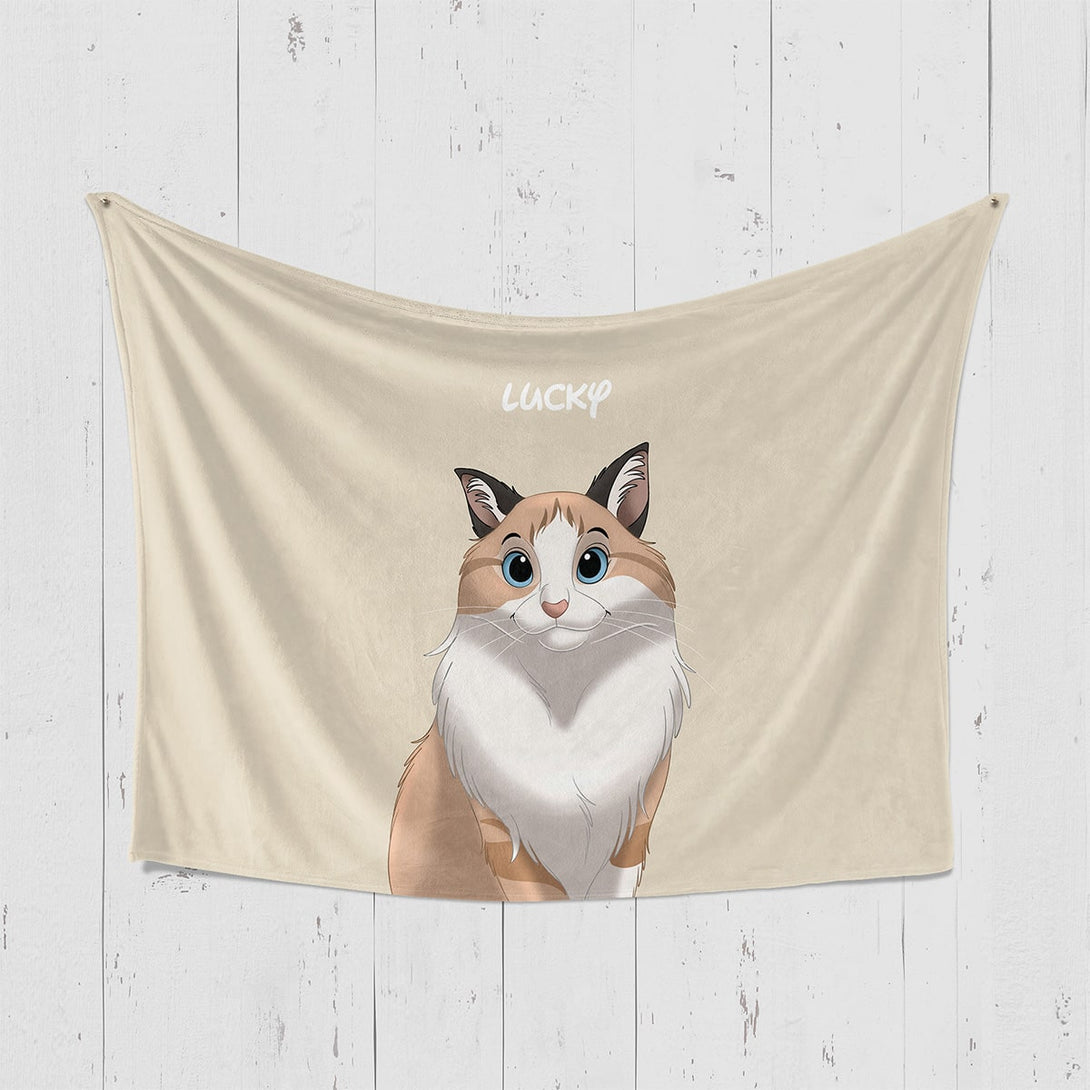 Custom yellow horizontal blanket featuring cartoon portrait of pet, perfect for pet lovers