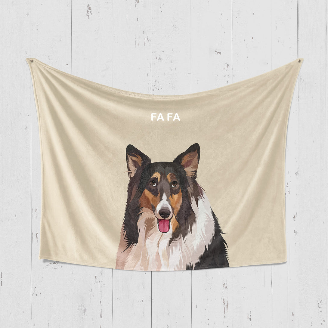 Custom yellow horizontal blanket featuring portrait of pet, perfect for pet lovers
