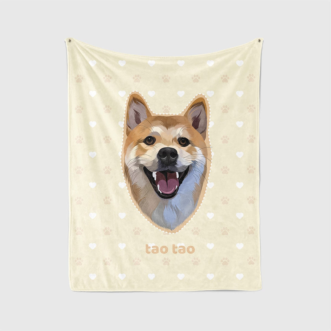 Custom yellow blanket featuring portrait of pet and paws, perfect for pet lovers