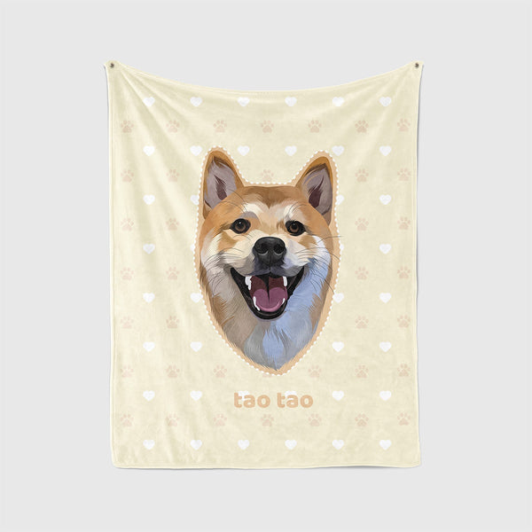 Custom yellow blanket featuring portrait of pet and paws, perfect for pet lovers
